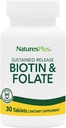 Natures Plus Biotin " Folic Acid (Methylfolate), Sustained Release - 30 Tablets Vegetarianos - Vitamina B7 " Vitamina B9, apoya el crecimiento del cabello, el auge energético, la vitamina prenatal - libre de gluten - 30