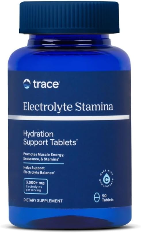 Trace Minerals Electrolyte Stamina - Heart Health & Hydration Support - Electrolyte Supplement Aids Muscle Cramp Relief &amp; Endurance - Suplemento Mineral con Magnesium - 90 Tablets (15 Servimientos)