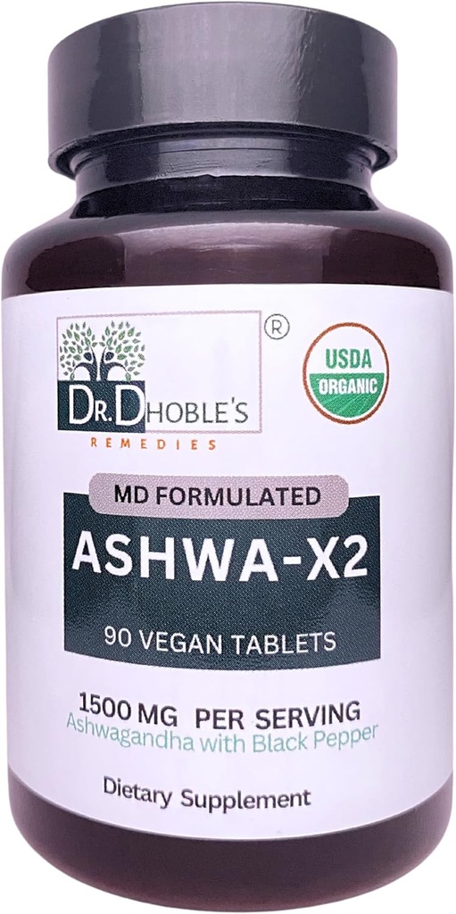 Ashwa X2, Md Formulated Vegan Tablets with Natural Ingredients & Black Pepper que aumenta la biodisponibilidad, 1500mg, No Extract, USDA Organic
