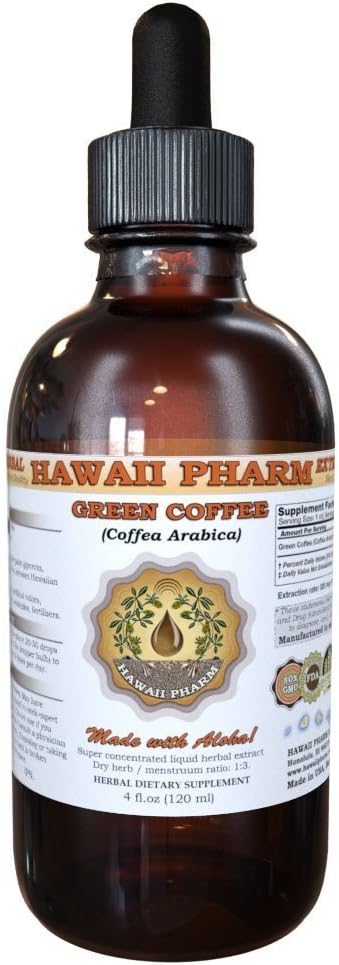 HawaiiPharm Green Coffee Liquid Extract, Green Coffee (Coffea Arabica) Bean Powder Tincture Suplemento 2 oz