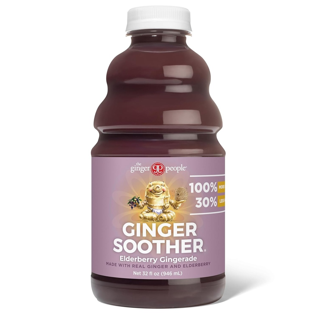 Ginger Soother Elderberry Gingerade – Immune Support, 30% Less Sweet, More Ginger, Ingredientes simples reales, Disfrute caliente o frío - 32 Fl Oz Bottle (Pack of 1)