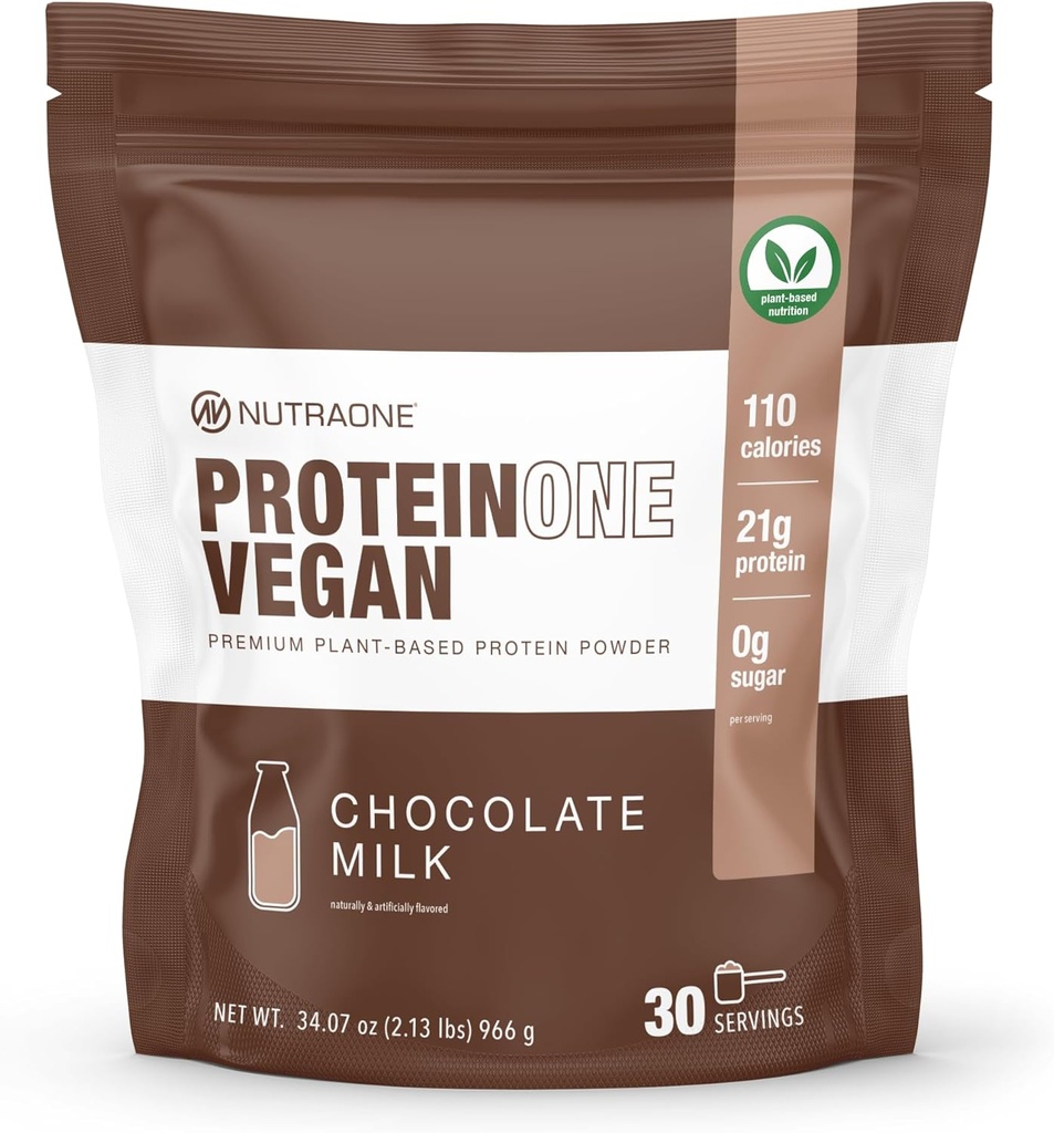 NutraOne ProteinOne Vegan Plant-Based Powder Vegan Protein Powder, Dairy-Free, Pea and Rice Protein (Chocolate Milk)