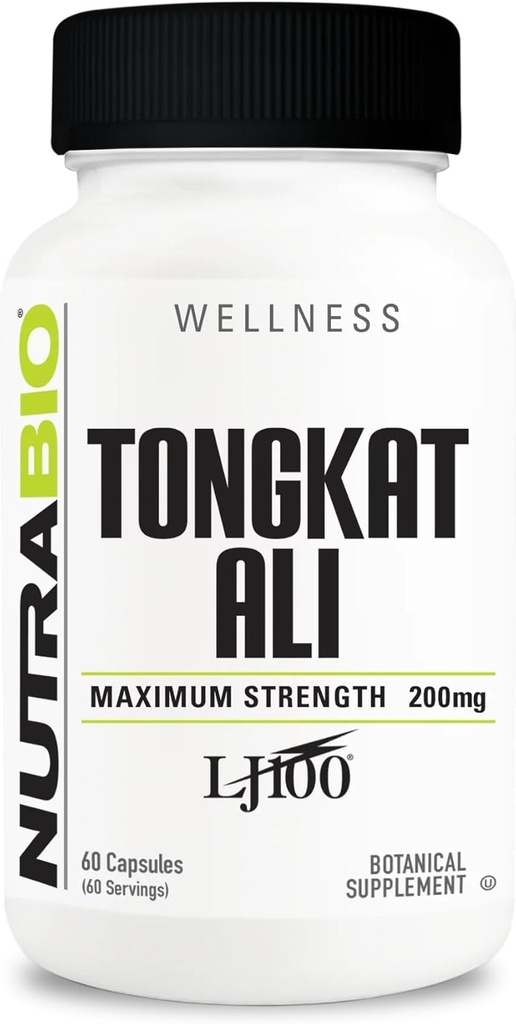NutraBio Tongkat Ali Longjack 100 Suplemento - Apoyo Natural para Masa muscular, Fuerza, Rendimiento- Longjack Tongkat Ali para Hombres- 200 mg por cápsula, 60 Servimientos