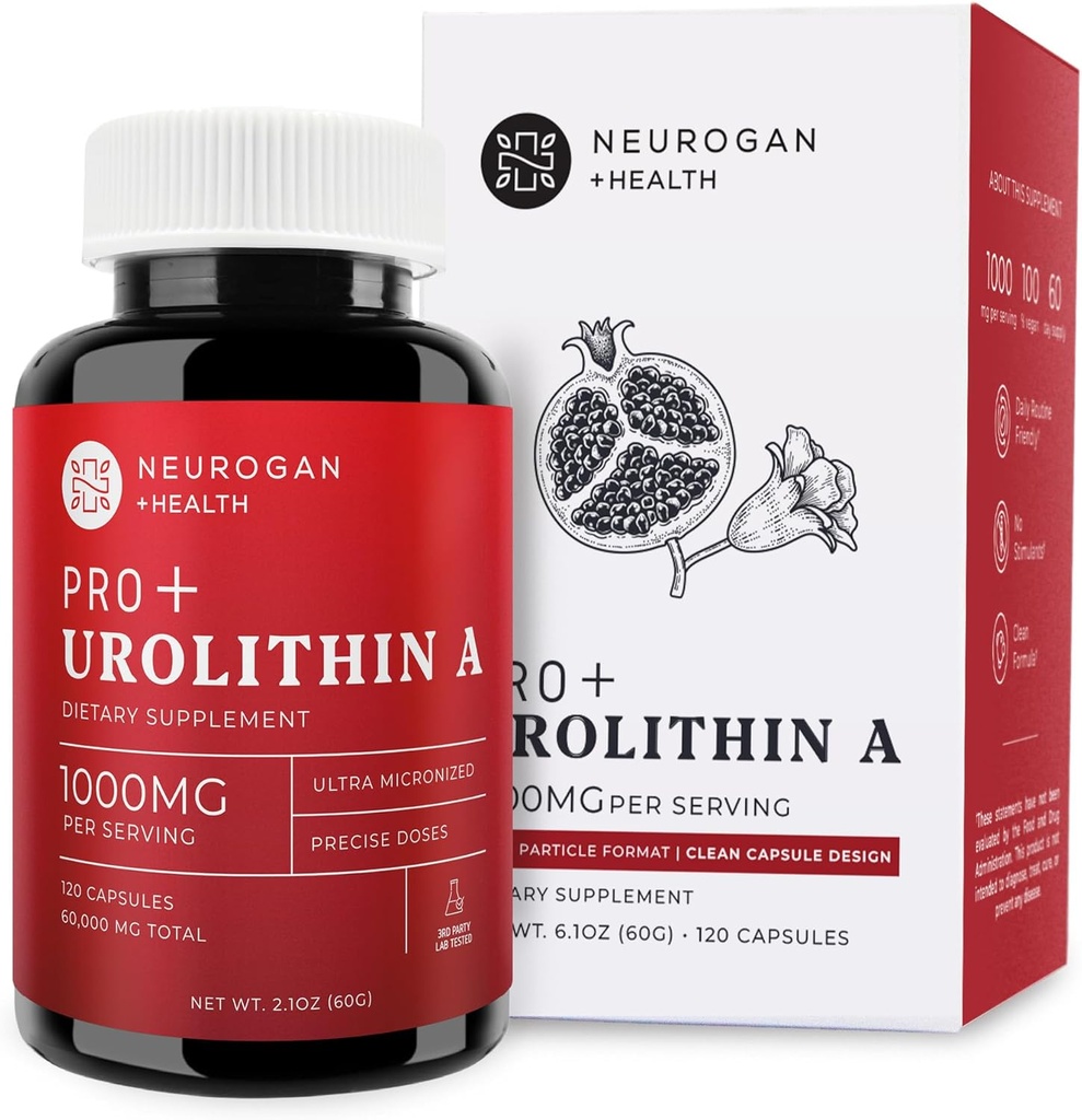 Neurogan Urolithin A PRO Capsules - 1000mg, 120 Ct - Advanced Cellular Health, Post Biotic Supplements - Ultra Micronized Urolithin A Supplement, Sourced from Pomegranate Extract