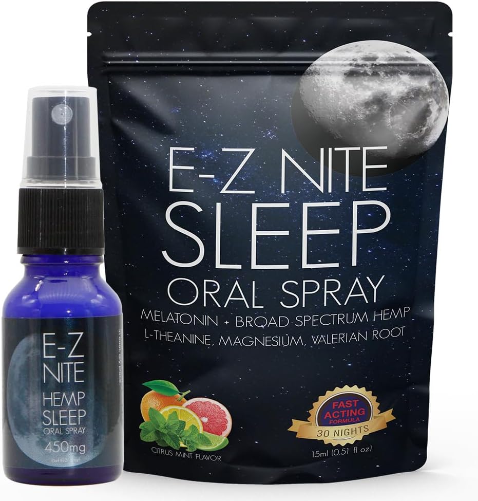Hemp Sleep Spray con Melatonin L-Theanine Valerian Root Magnesium ¦ Fast Acting Non-Habit Forming Non-GMO, Gluten Free, Natural Sleep Aid