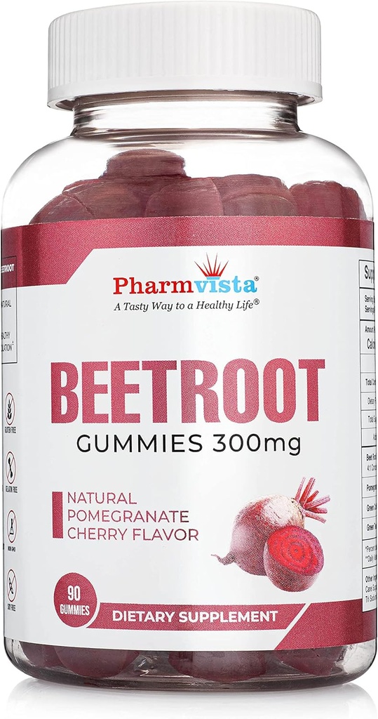 Beetroot Gummies 300mg - para el soporte de circulación saludable * -Natural Mixed Fruit Flavor Non-GMO Vegan-Beet Chews- 90 Count