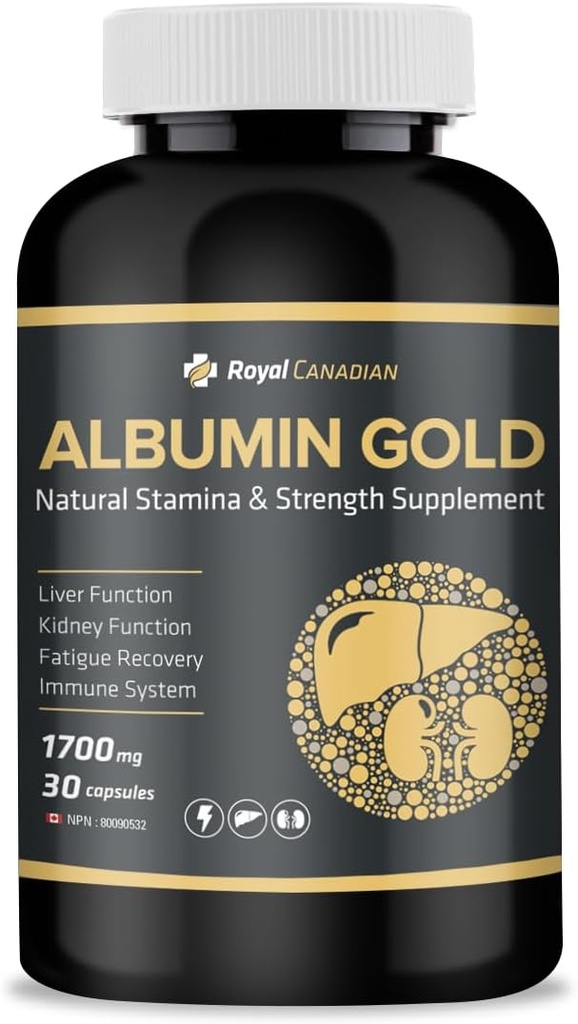 Royal Canadian Albumin Gold 1700mg ← Liver Función Riñón Silencioso Fatiga Recuperación Silencioso Sistema de Inmunidad (30 x 1700mg cápsulas)