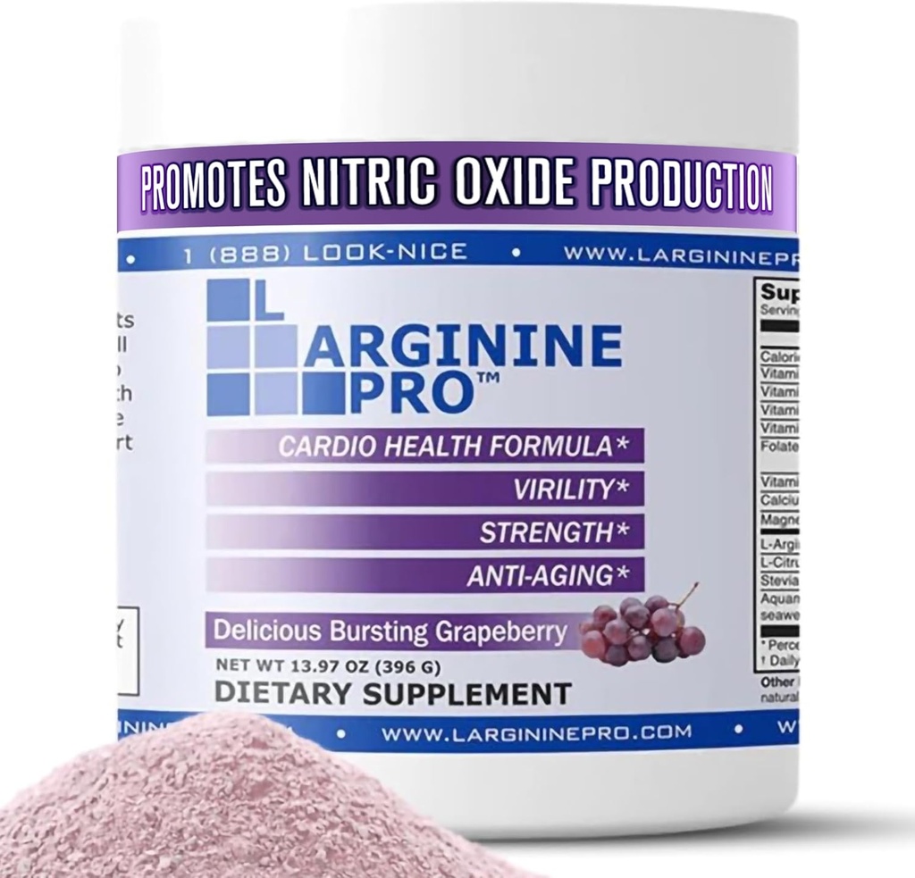 L-Arginine PRO ← 5,500mg L-Arginine Plus L-Citrulline 1,100mg Grape Powder Drink Mix Suplemento para aumentar la producción de óxido nítrico