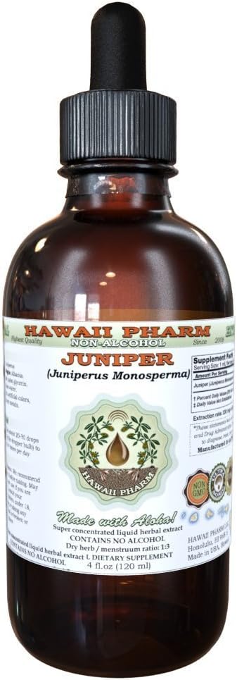 Juniper Sin alcohol Extracto líquido libre de alcohol, Juniper orgánico (Juniperus Monosperma) Dried Berry Glycerite Hawaii Pharm Natural Herbal Suplemento 4 oz