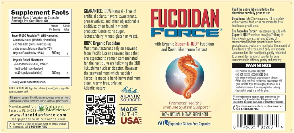 FUCOIDAN FORCE® 6 Bottles Pack (4+2 Free) #1 FUCOIDAN Supplement in The World, Made in USA - Formulated for Maximum Power & Benefits