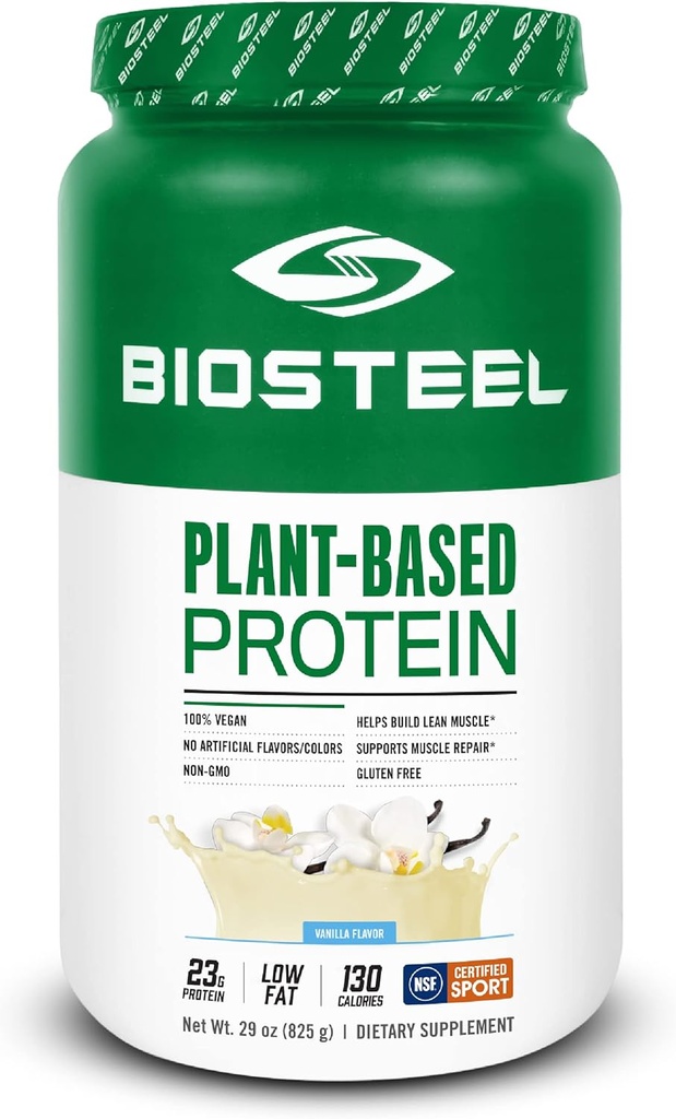 BioSteel Vegan Protein Powder - Vainilla, NSF para el Deporte, 1.8 libras, 22g Protein, 25 Servings - Plant Based Protein Powder with Brown Rice, Pea & Pumpkin Seed - Premium Plant Protein Powder