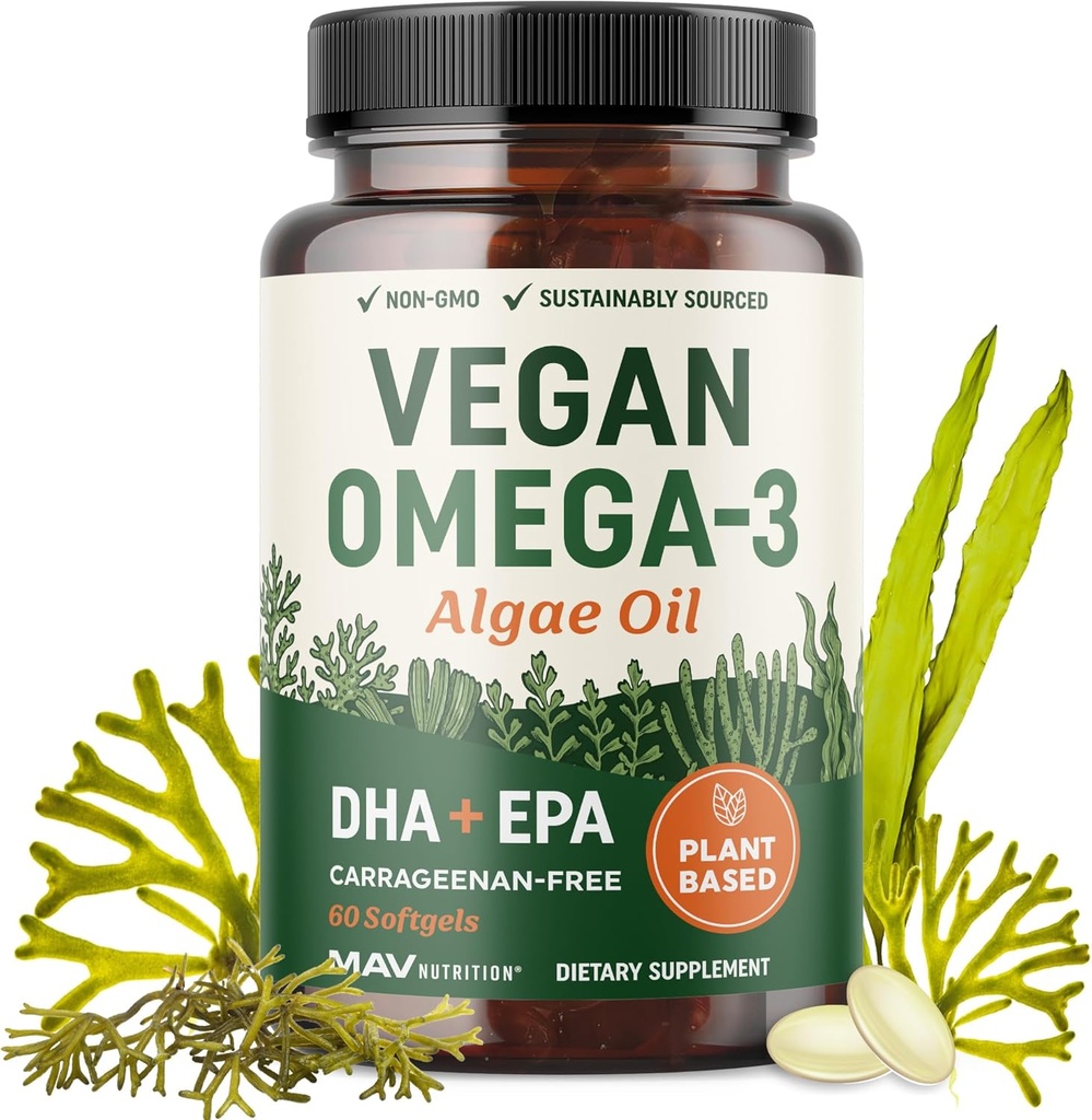 Vegan Omega 3 Algas Aceite TENIDO Planta Basada DHA EPA TENIDO Sustentably Sourced, No Carrageenan, Non GMO TENIDO Corazón, Cerebro y Ojo Salud ANTERIOR Fish Oil Alternative TEN Algae Omega 3 Suplemento TEN 60 Softgel Capsules