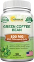 aSquared Nutrition Natural Green Coffee Bean Formula-180 Capsules-Max Strength GCA Antioxidant Cleanse for Pure Weight Loss, 800mg per Pill-Chlorogenic Acid-1600mg Daily Supplement, Healthy Fat Burner