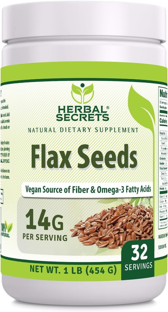 Herbal Secrets Organic Whole Flax Seeds Supplement TEN 14 G Por Serving TEN Raw Vegan Silencio No-OMM ANTE Gluten-Free TEN Made in USA (1 Pack, 1 Lb)