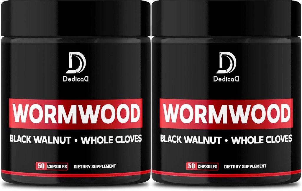 Wormwood Capsules - 12 Herbs Blended Black Walnut, Cloves, Ginger, Turmeric, Cinnamon, Apple, Quassia - 2 Packs 50 cápsulas