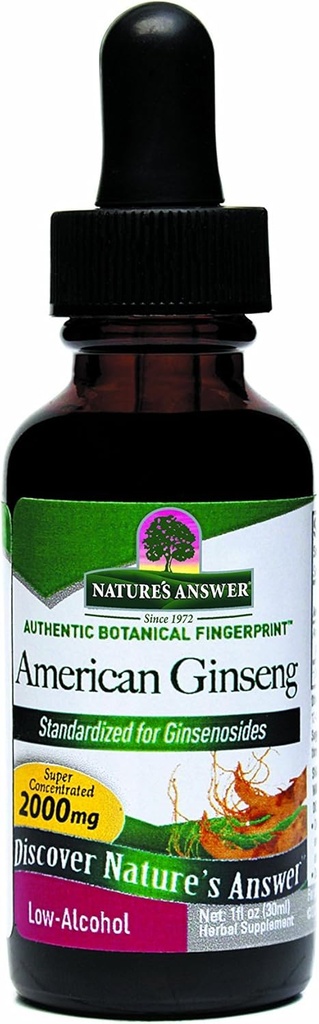 Respuesta de la naturaleza American Gingseng Root Suplemento con alcohol orgánico, 1-Fluid Ounce Silencio Immune Apoyo Silencio promueve la función cognitiva ¦