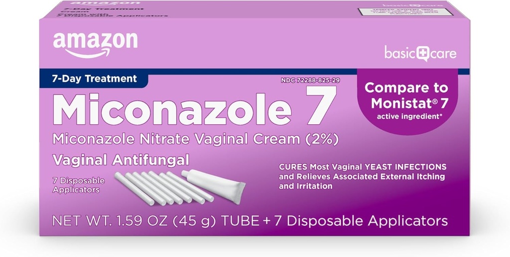 Cuidado básico Miconazol 7, Miconazole Nitrate Vaginal Cream 2 Percent, 7-Day Yeast Infection Treatment For Women, Feminine Care, 1.59 onza (Pack of 1)