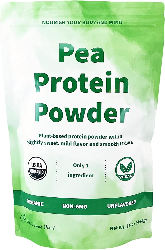 Cherie Sweet Heart Organic Pea Protein Powder 1 lb, 100% non-GMO, libre de lácteos, amigable, libre de gluten, libre de soja, proteína basada en plantas