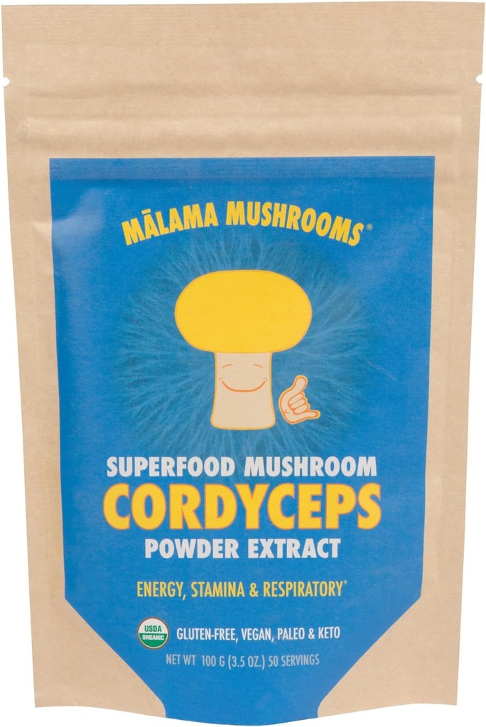 Cordyceps Extract Powder por Malama, Organic Fruiting Body Cordyceps Mushroom Powder, Superfood Adaptogenic, Supports Energy, Endurance & Mood, 100 Servings