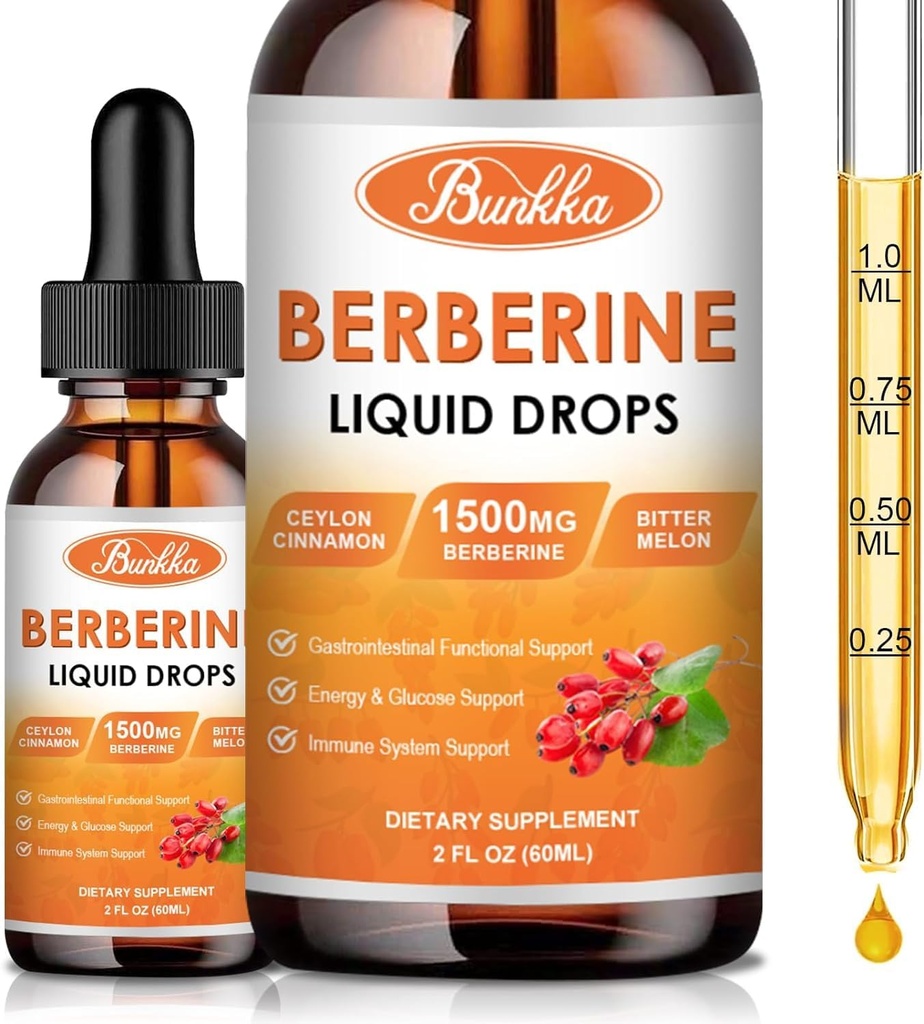 (2 Pack) Berberine Supplement, Berberine Liquid Drops with Ceylon Cinnamon, Bitter Melon, Sugar-Free & Vegan Supplement Supports Immune System & Gastrointestinal Care - 4 FL Oz
