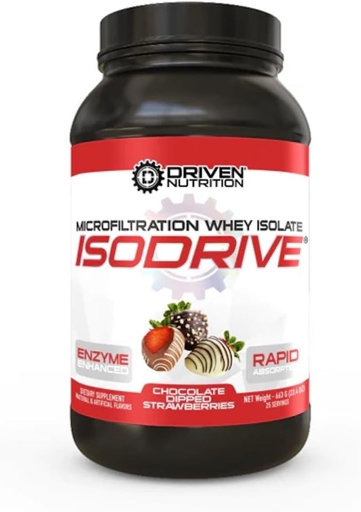 Nutrición impulsada ISODRIVE Premium Whey Isolate (2 libras, fresas cubiertas de chocolate)
