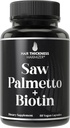 Saw Palmetto + Biotin Advanced 2-in-1 Combo for Hair Growth. Suplemento de cápsulas veganas con extracto de Palmetto de sierra natural + 10000mcg Biotina. Peluquería y píldoras de regrowth para hombres y mujeres. DHT Blocker