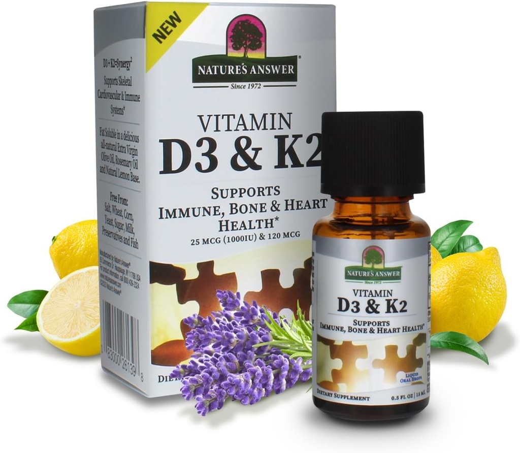 Natures Respuesta Vitamina D3 y K2, 0.5 oz - Extracto líquido Las gotas orales - Soporta Immune, Bone y Heart Health - en un aceite de oliva delictivo, aceite de Rosemary y base natural de limón