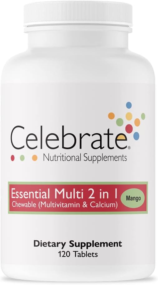 Celebrar Vitaminas 2 en-1 Multivitamina Bariatrica con Tablas de Calcio Citrate Chewable, para Cirugía Post Bariatric incluyendo Bypass Gástrico y Gastrectomía Sleeve, Mango, 120 Cuenta