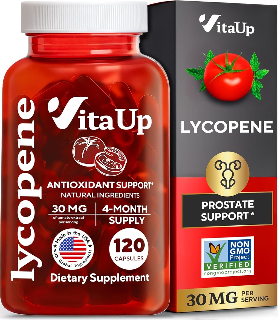 Suplementos de licopeno para hombres - Estados Unidos hizo suplementos de próstata para hombres con extracto de tomate natural - Suplemento de licopeno no GMO para próstata, piel y antioxidante Apoyo - 120 Conde