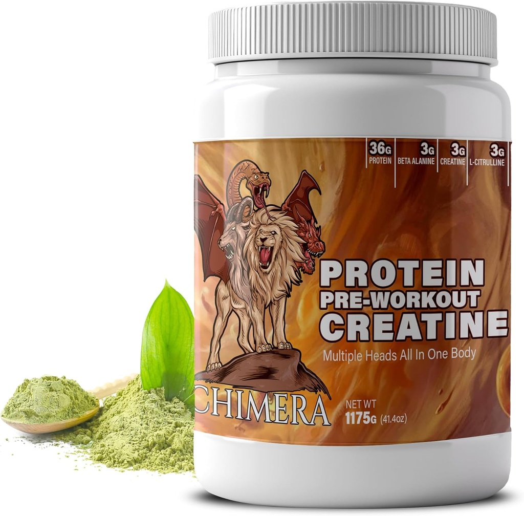 CHIMERA All-in-One Protein " Pre-Workout Powder - 36g Protein, 3g Creatine, Non-GMO, Sugar-Free, Bajo Sodio, Caffeine natural de Matcha, Sin sabores artificiales
