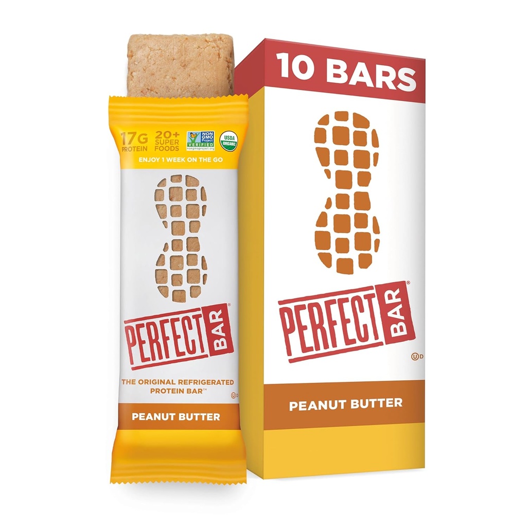 Bar perfecto, Peanut Butter Protein Bar, Alta Proteína, Orgánica, Libre de gluten, Libre de soja, Sin GMO, Sin Alcoholes de azúcar, Bar de 2,5 onzas, 10 Condes