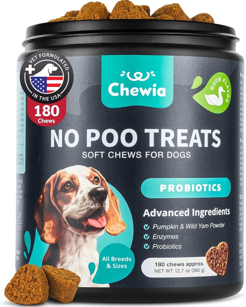 No Poo Chewables para perros - Probióticos para la salud digestiva con enzimas - Coprofagia Deterrent - Canine Stool Eating Deterrent - Digestive, Dental, Gut & Immune Health - No Poop Eating