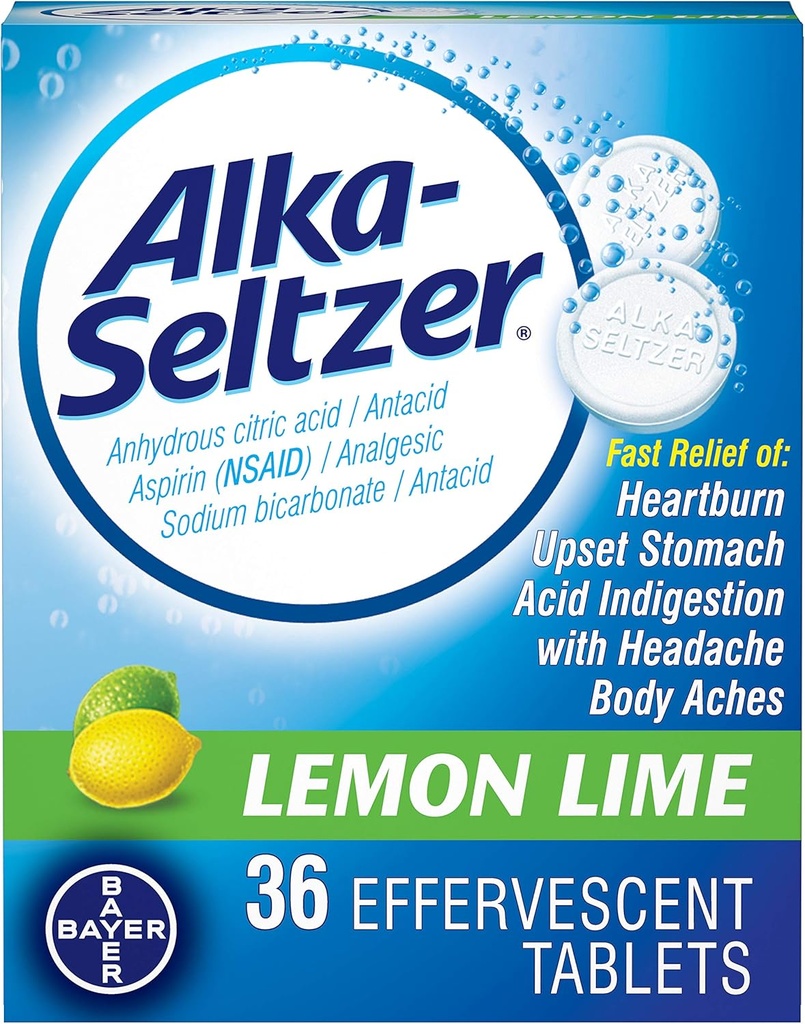 Alka-Seltzer Lemon Lime 36 Effervescent Tablets (Pack of 2)