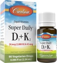 Carlson - Super Daily D3 + K2, 50 mcg D3 + 45 mcg MK-7, Heart &amp; Bone Health, 90 Liquid Drops, 2.54 ml