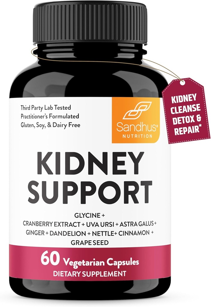 Sandhu's Kidney Cleanse Detox & Repair Support Supplement for Men and Women | with Cranberry Extract | Helps Support Kidney & Urinary Tract Health | 60 Vegetarian Capsules (Pack of 1)