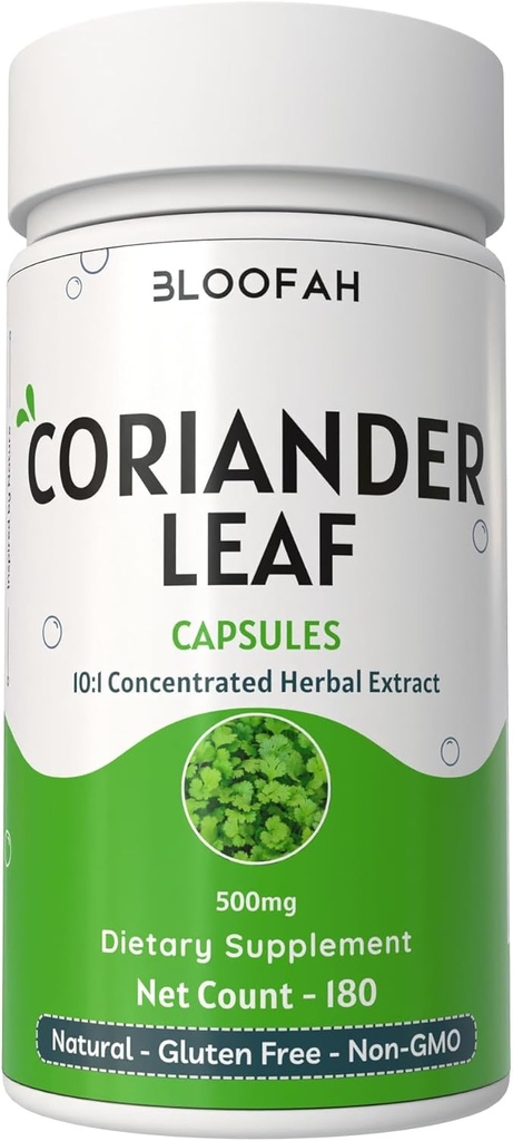 Coriander Leaf Capsules 500mg ← Concentrado 10:1 Extracto Silencio Coriandrum sativum Silencio Herbal Suplemento Silencio No Fillers Silencio Non-GMO Silencio Fórmula basada en plantas para uso diario (180 Conde (Pack de 1))
