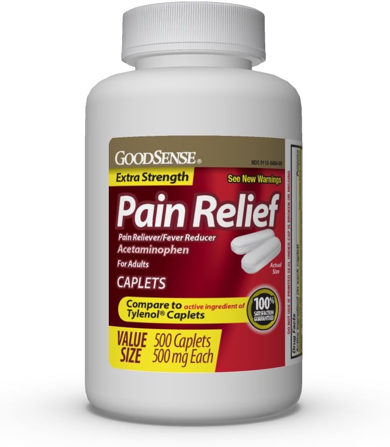GoodSense Extra Strength Pain Relief, Acetaminophen Caplets, 500 mg, 500 Conteo