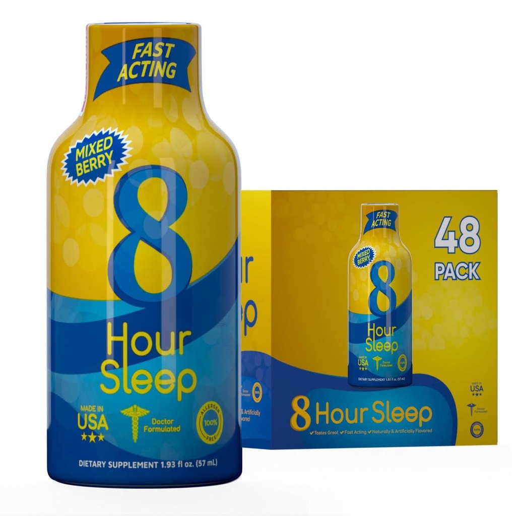 Vitamin Energy 8-Hour Sleep Shot Mixed Berry 48 Pack, Melatonin, 5-HTP, GABA, Valerian, Lavender, Sleep Aid Support, Deep Rest & Relaxation, Zero Sugar, Gluten-Free, Vegan, Kosher, 1.93 fl oz