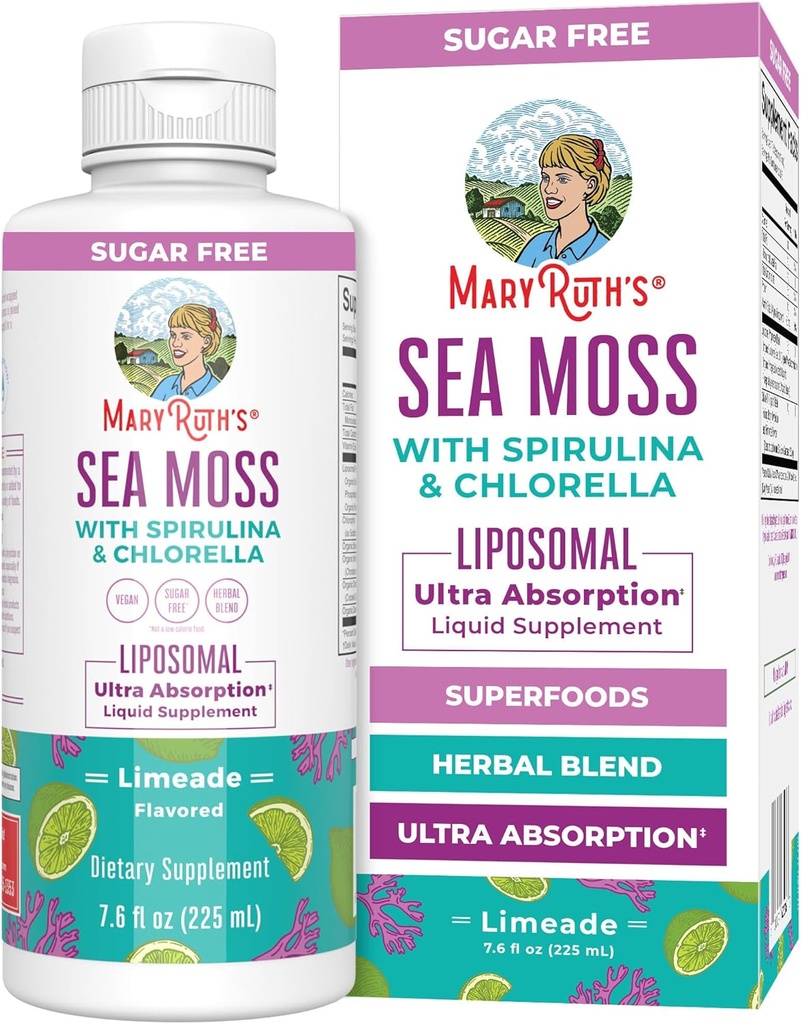 MaryRuth Organics Sea Moss with Spirulina and Chlorella Liposomal TEN Chlorophyll TEN Dandelion Root TEN Superfood TEN Ultra Absorption ANTE Vegan Silencio No-OM Silencio Gluten Free TEN 7.6 fl oz ANTE 15 Servings
