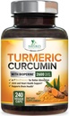 Turmeric Curcumin Supplement 2600mg - 95% Curcuminoids with Organic Turmeric & BioPerine Black Pepper Extract for Best Absorption, Natural Vegan Joint Support, Non-GMO, Bottled in USA - 240 Capsules