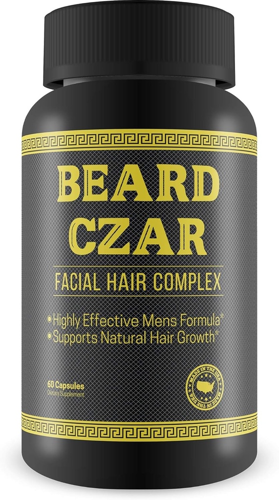 La barba Czar-Facial Pelo Complejo- Hombres de alta eficacia Fórmula- Apoyo Natural Crecimiento del cabello-Mejorar la calidad de la barba y el ruido-60 cápsulas