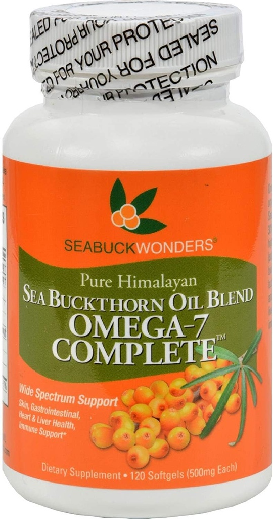 Seabuck Wonders Sea Buckthorn Oil Blend - 500 mg - Omega 7 Complete - Natural - Gluten Gratis - 120 Softgels (Pack of 2)