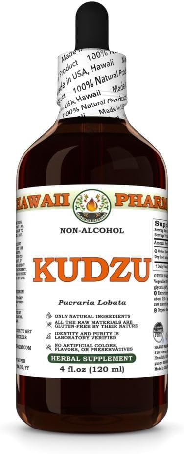 Hawaii Pharm Kudzu Alcohol-Free Extract, Glycerite for Liver Wellness, Promotes Heart Function, Supports Cardiovascular Balance, Protects Liver from Oxidative Damage, Soothes Head Tension - 4 fl.oz