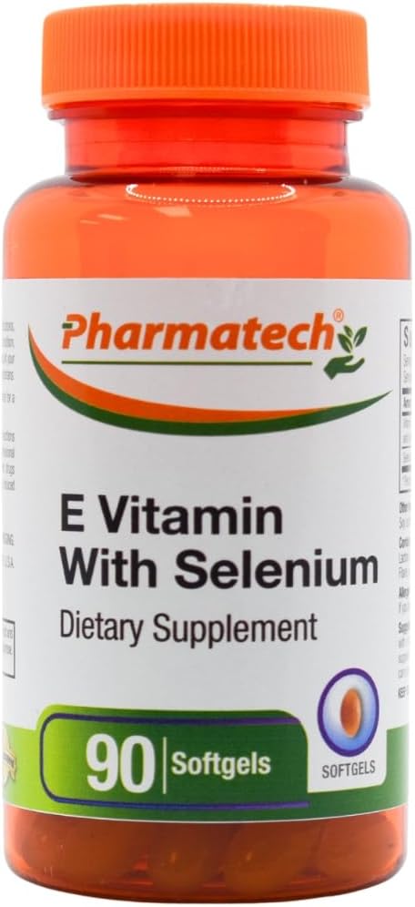 Vitamina E como dl-Tocopheryl Acetate y d-Alpha-Tocopherol Plus Selenium, Suplemento Antioxidante, Immune Support, Supports Healthy Skin, Gluten-Free, Non-GMO, 90 softgels Made in USA