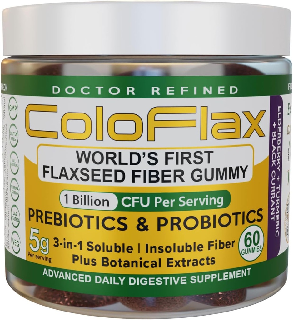 Fibra de Flaxseed Orgánica + Gummies Probióticas ANTE Constipación Alivio " Regularidad sin el cáñamo para adultos, Soluble " Insoluble Triple-Fiber Vegan Gummies - 30 Servimientos