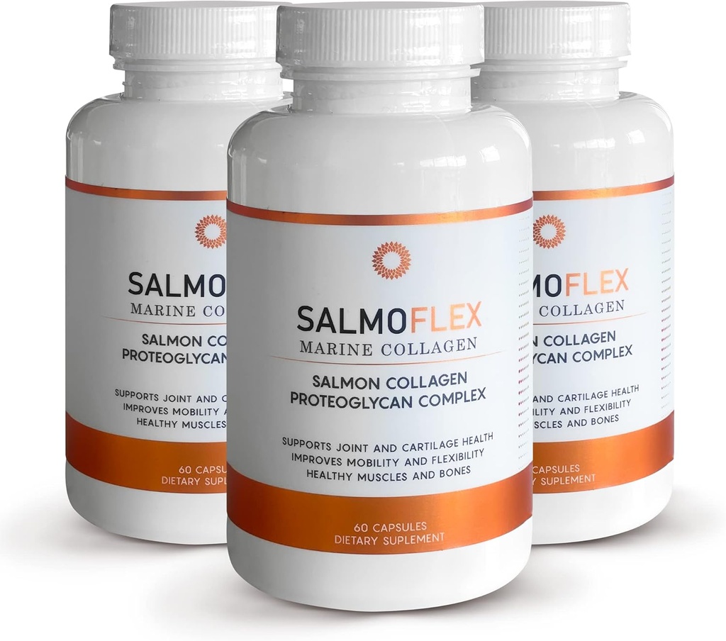VITASEI Salmoflex Marine Collagen Peptides with Hyaluronic Acid and Vitamin C, D, E - Salmon Collagen Supplement for Bone and Joint - Hair, Skin and Nails Vitamins - 60 Capsules (Pack of 3)