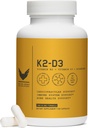 K2D3, vitamina K2 &amp; D3 Suplemento con BioPerine Black Pepper, Dual Action Complex for Heart, Bone, Immune Support, 5000 IU D3, 100 mcg K2, Vegetarian, 60 Veggie Capsules