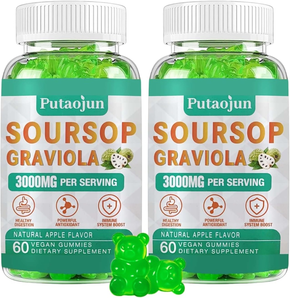 Soursop Graviola Gummies  2000mg Soursop Leaves Extract for Digestive, Cell Support, Immune Support and Antioxidant ← High-Absorption ← Soursop Fruit for Adults ← Non-GMO, Vegan, 120 Gummies