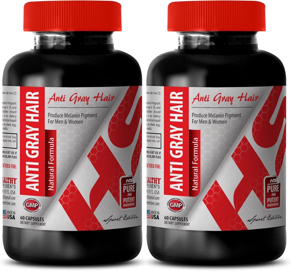 Folic Acid Organic - Anti Gray Hair Natural Formula - Help Promote Skin Health (2 Bottles)