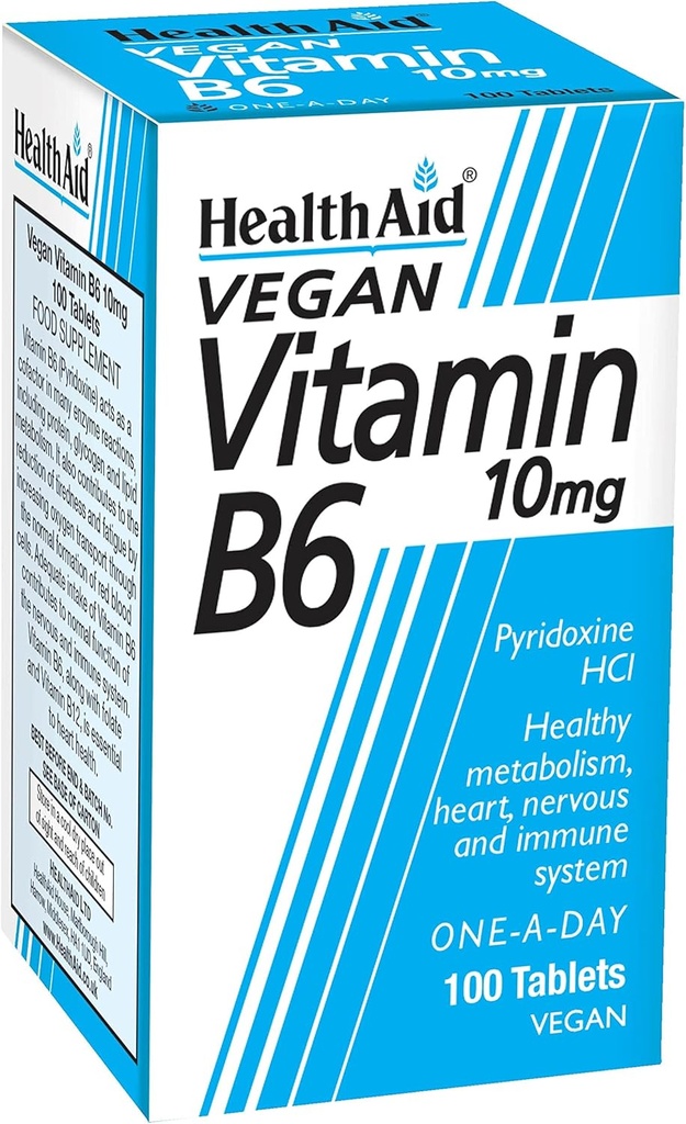 Ayuda a la salud Vitamina B6 (Pyridoxine HCl) 10 mg 100 Tablas